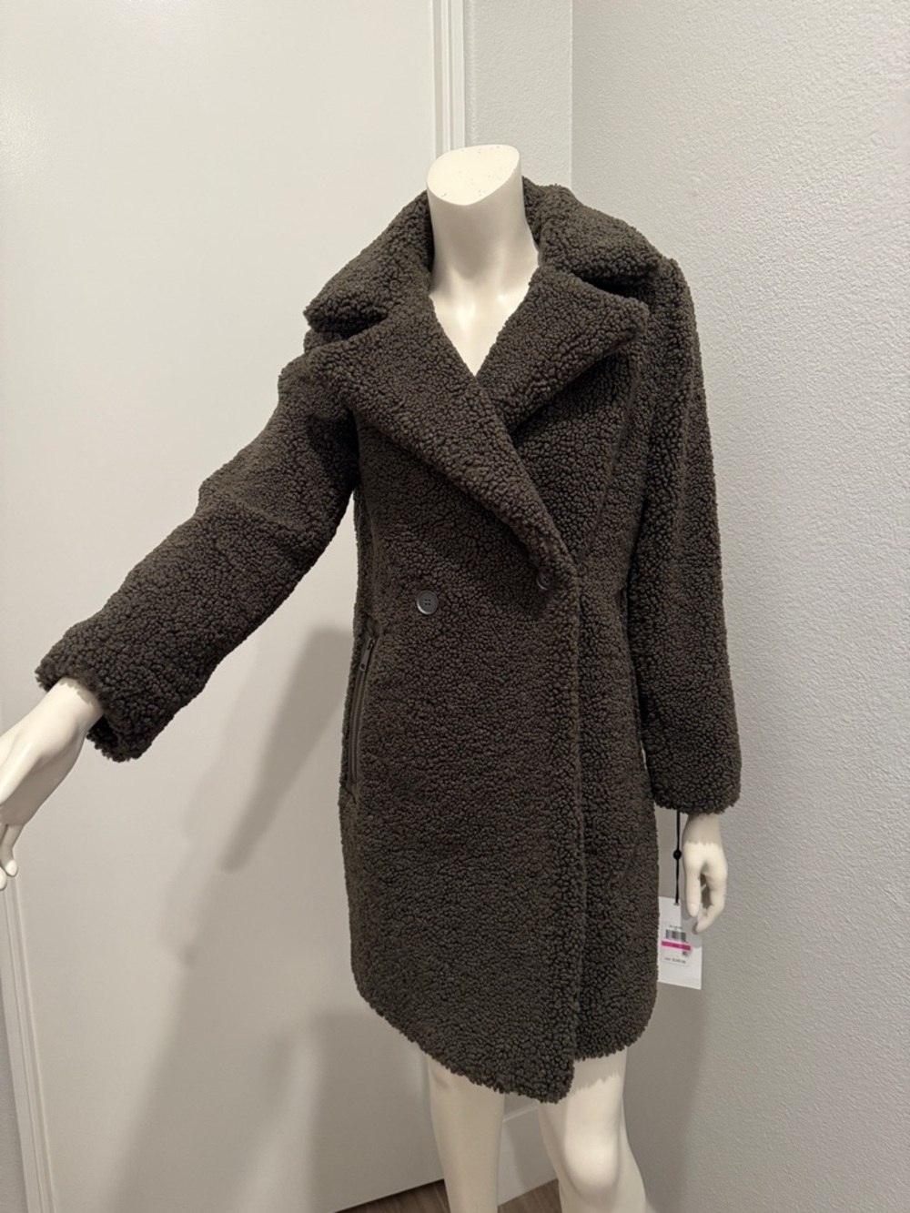 DKNY Dark Brown Teddy Sherpa Coat XXS